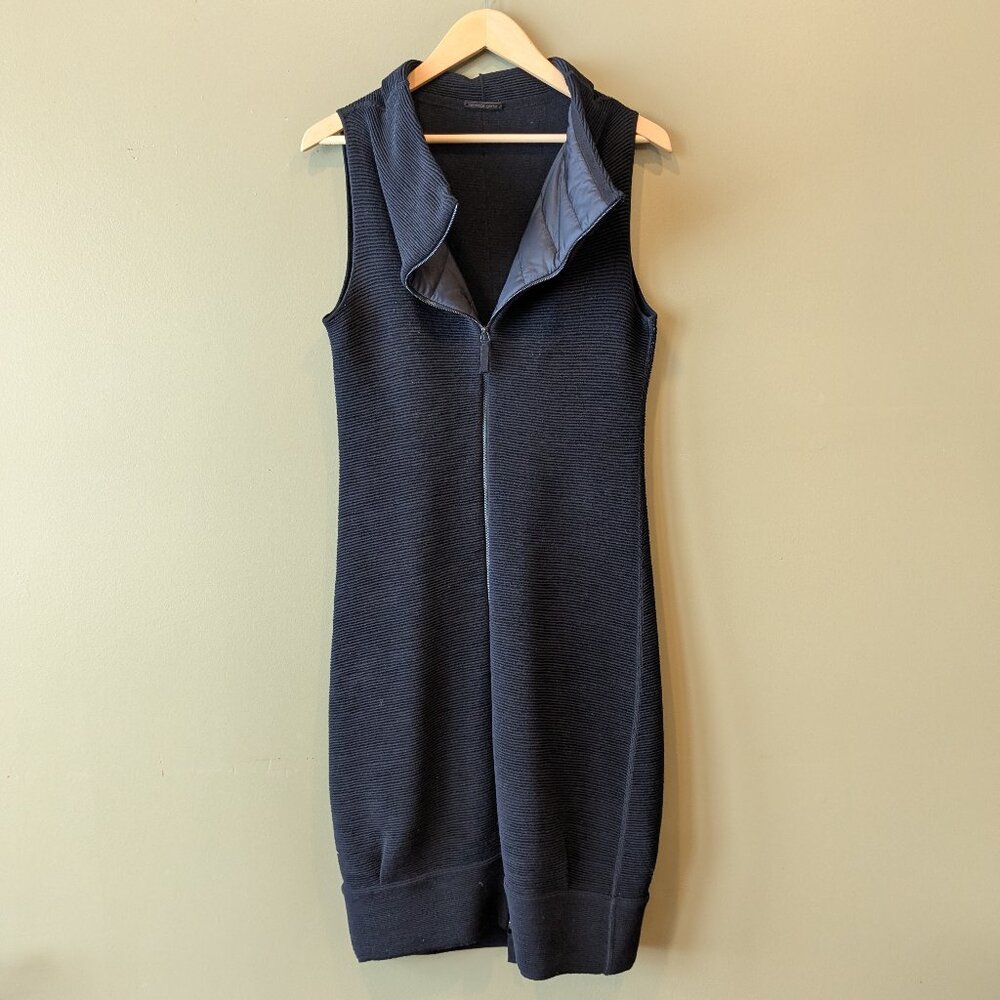 Annette Gortz Full Front Zip Ribbed Knit Dress Black Sleeveless Collared Noir